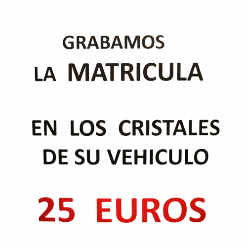 Grabamos la matrícula en los cristlaes de su vehículo por 25 euros
